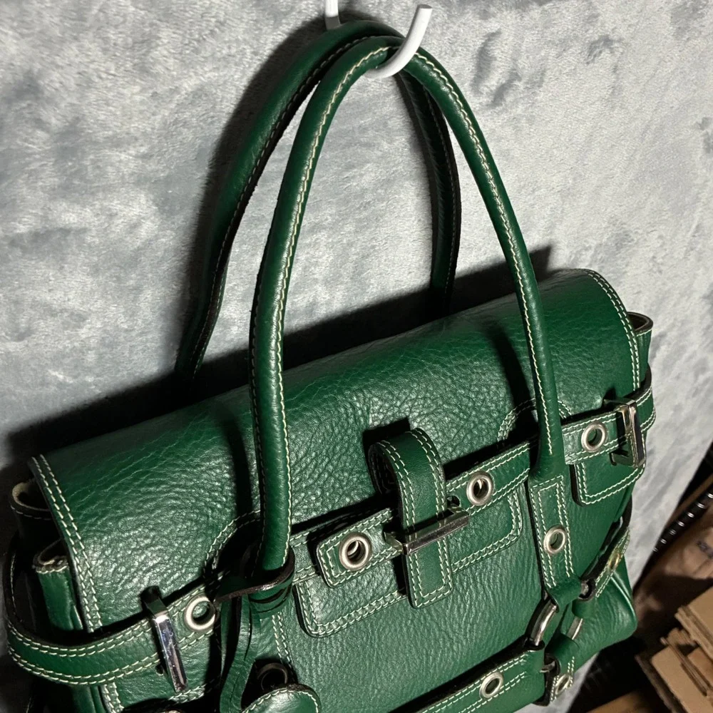 Luella Leather Bartley Giselle Grommet Satchel Hand Bag Green
